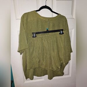 Women's XL Ribbed Set Olive Green Short Sleeves
